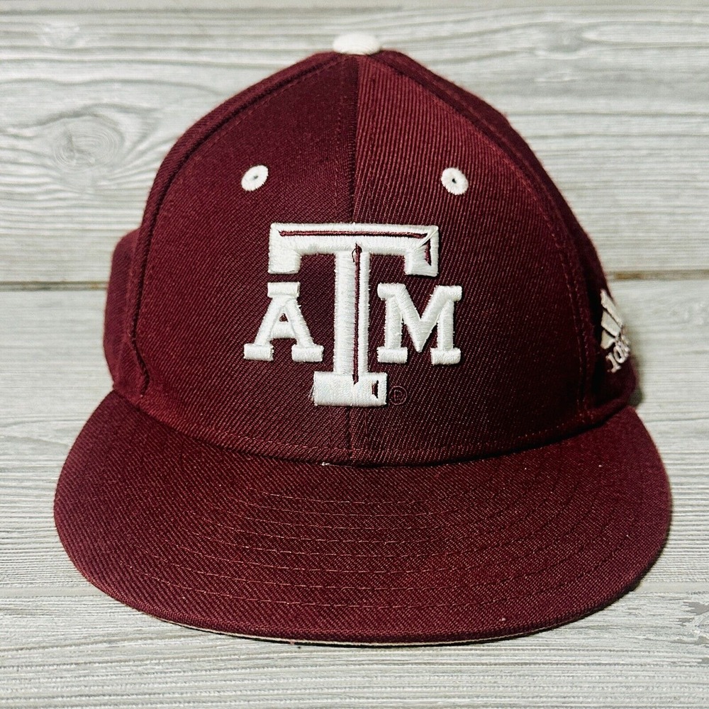 Adidas Texas A&M Aggies Fitted Hat 7 1/4 Maroon Climalite Flat Brim Cap Mens